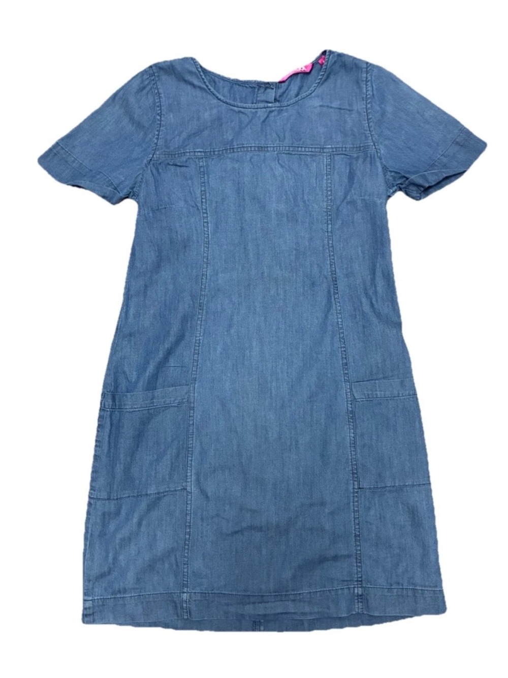 Indiska Chambray Denim Shift Dress Small Blue Casual Pocket Dress
